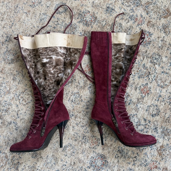 Tall Wine Suade Boots Sz 6, 35 - Picture 2 of 6
